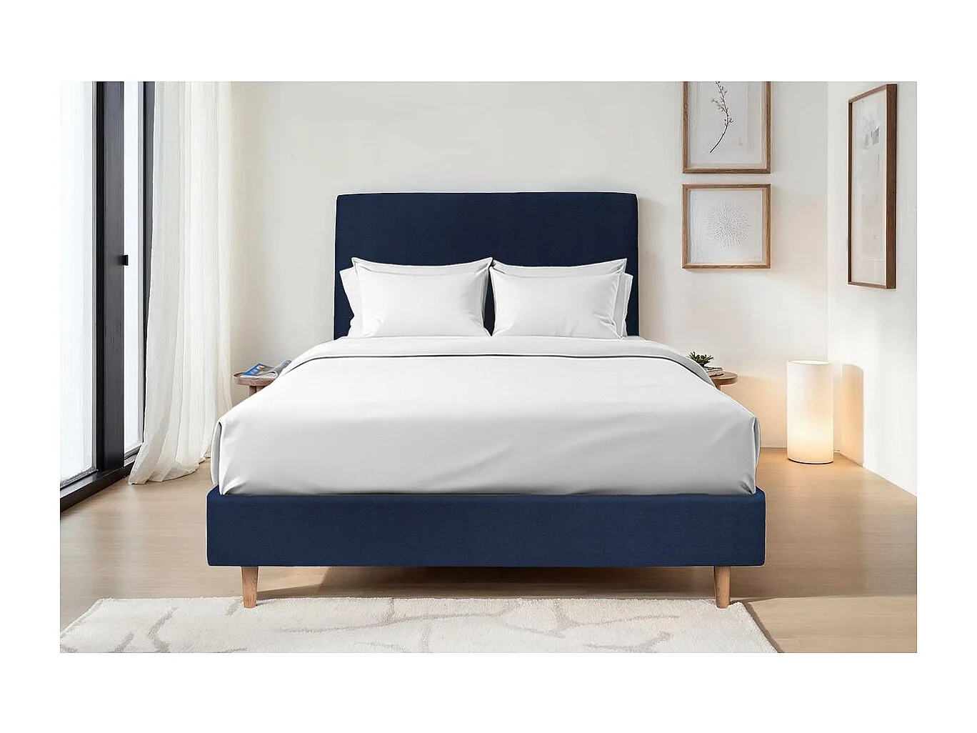 Sommier Tapissier Velours Bleu 140x190 H35cm