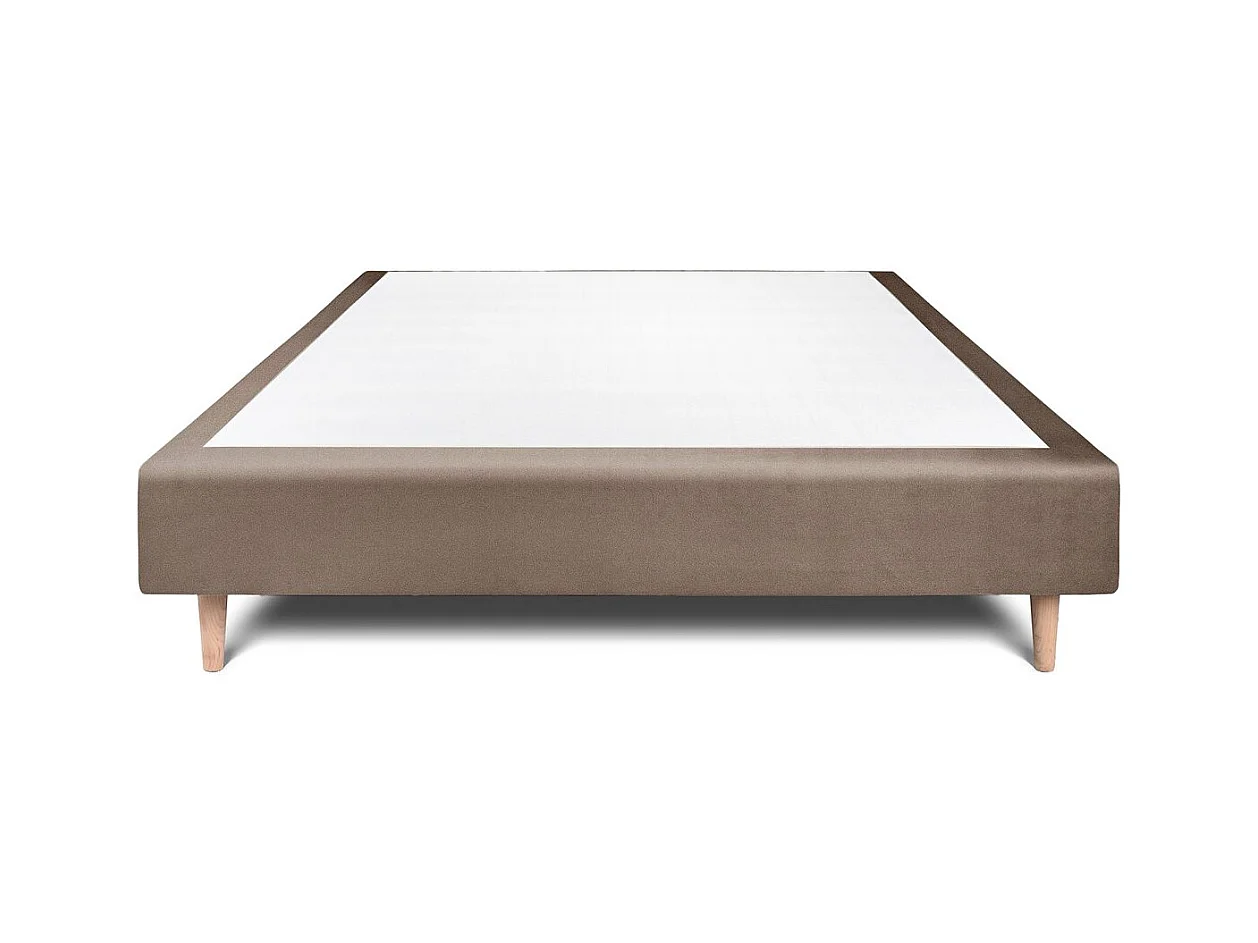 Sommier Tapissier Velours Taupe 140x200 H35cm