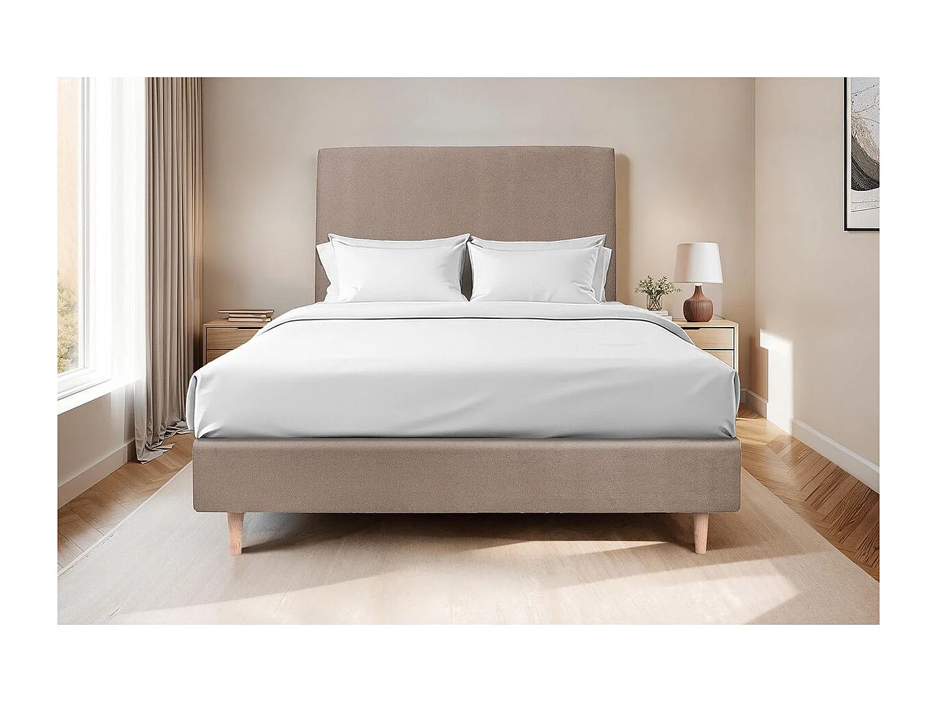Sommier Tapissier Velours Taupe 140x200 H35cm