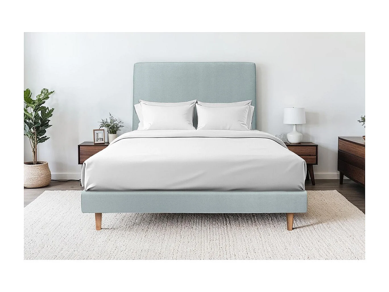 Sommier Tapissier Velours Gris bleuté 135x190 H29cm