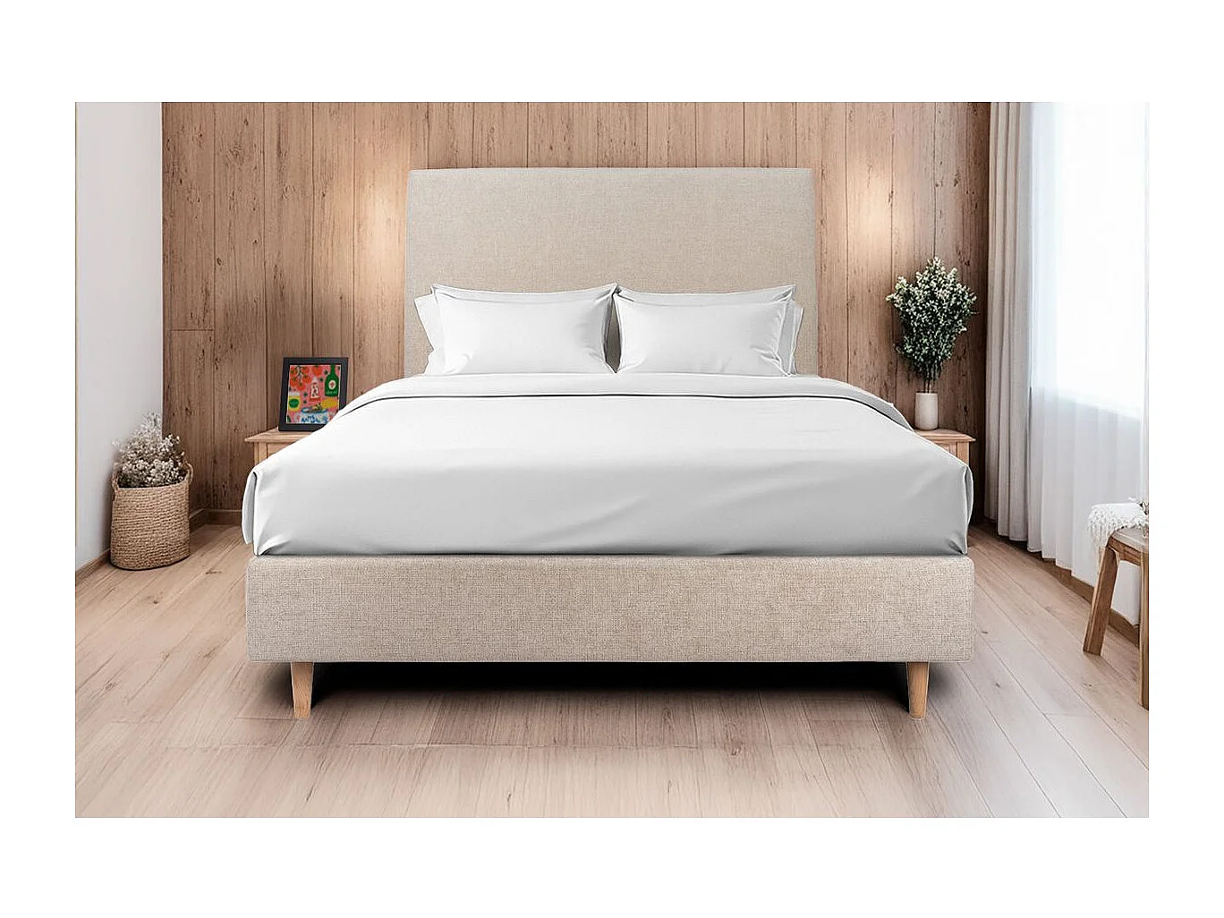 Sommier Tapissier Tissu Beige brun 140x190 H35cm