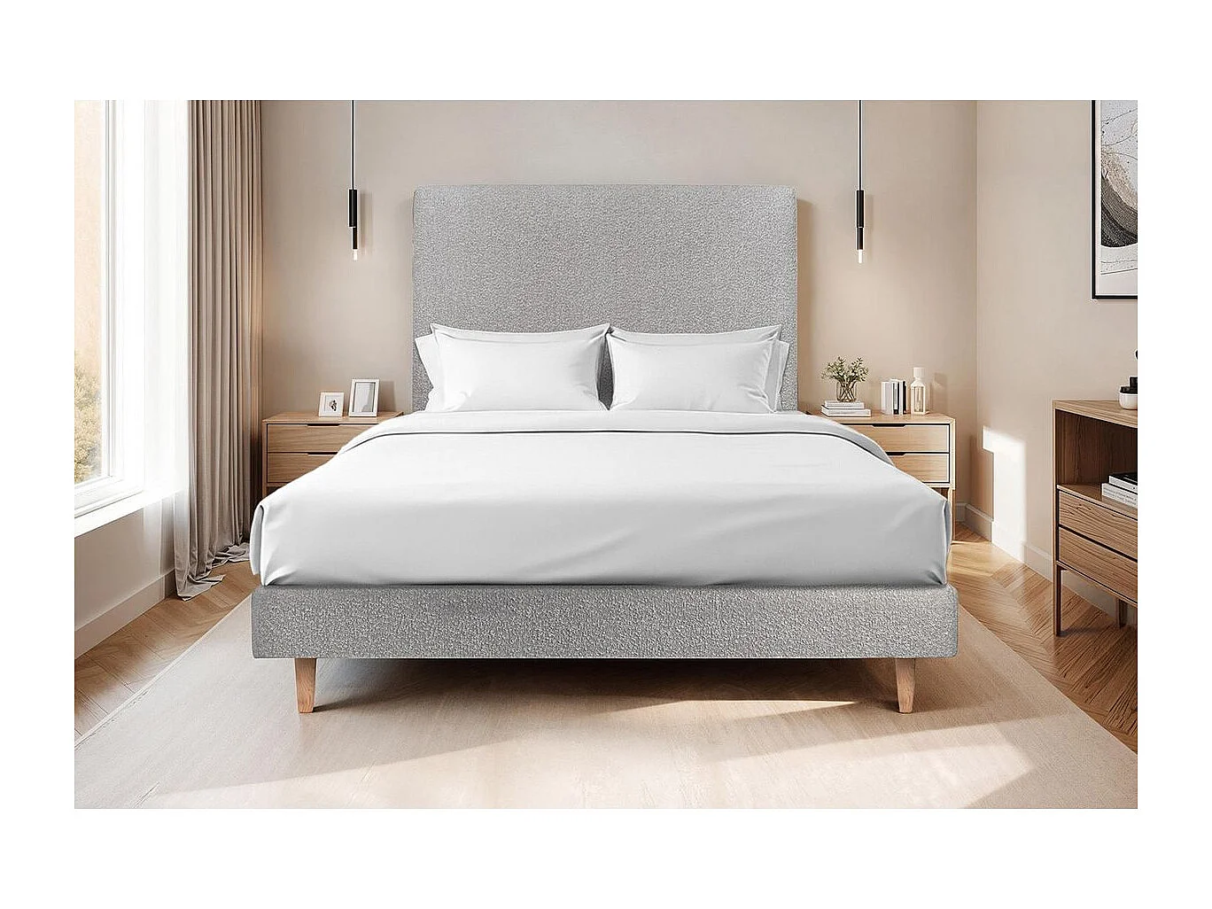 Sommier Tapissier Bouclette Gris 150x190 H29cm