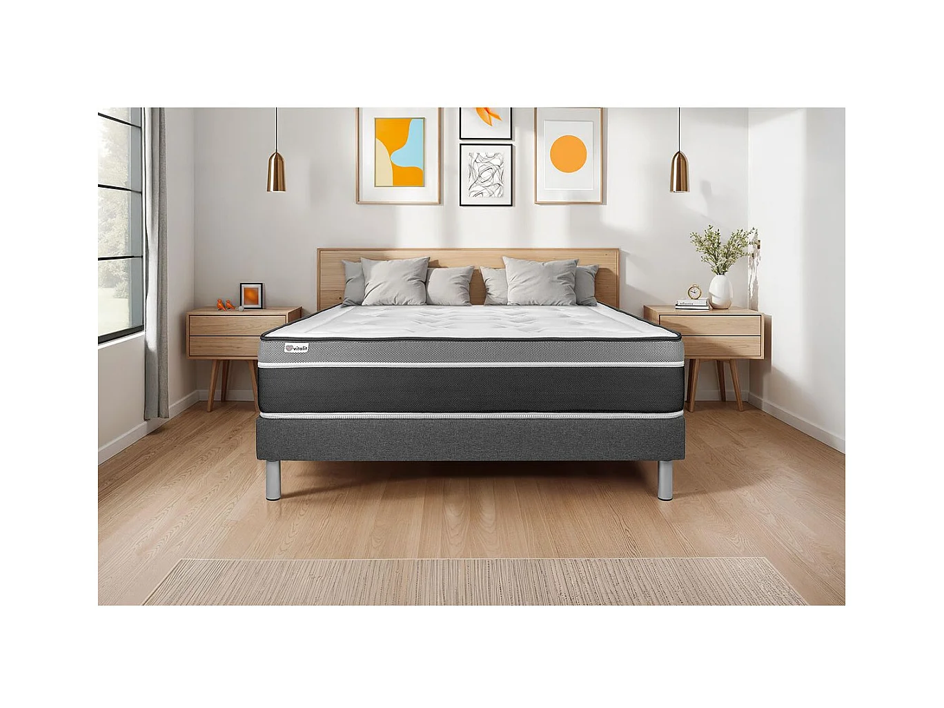 Sommier KIT VITAL'SOM Gris 200 x 200 cm