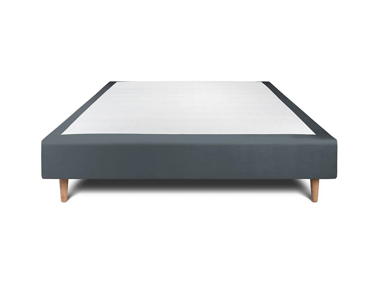 Sommier Tapissier Velours Gris anthracite 160x200 H35cm