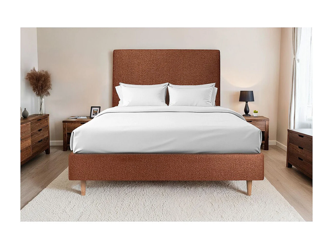 Sommier Tapissier Bouclette Terracotta 150x200 H35cm