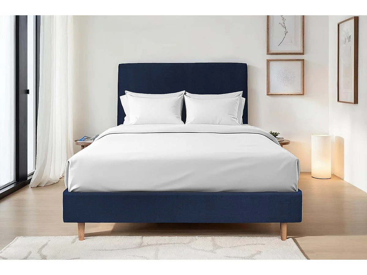 Sommier Tapissier Velours Bleu 150x200 H35cm