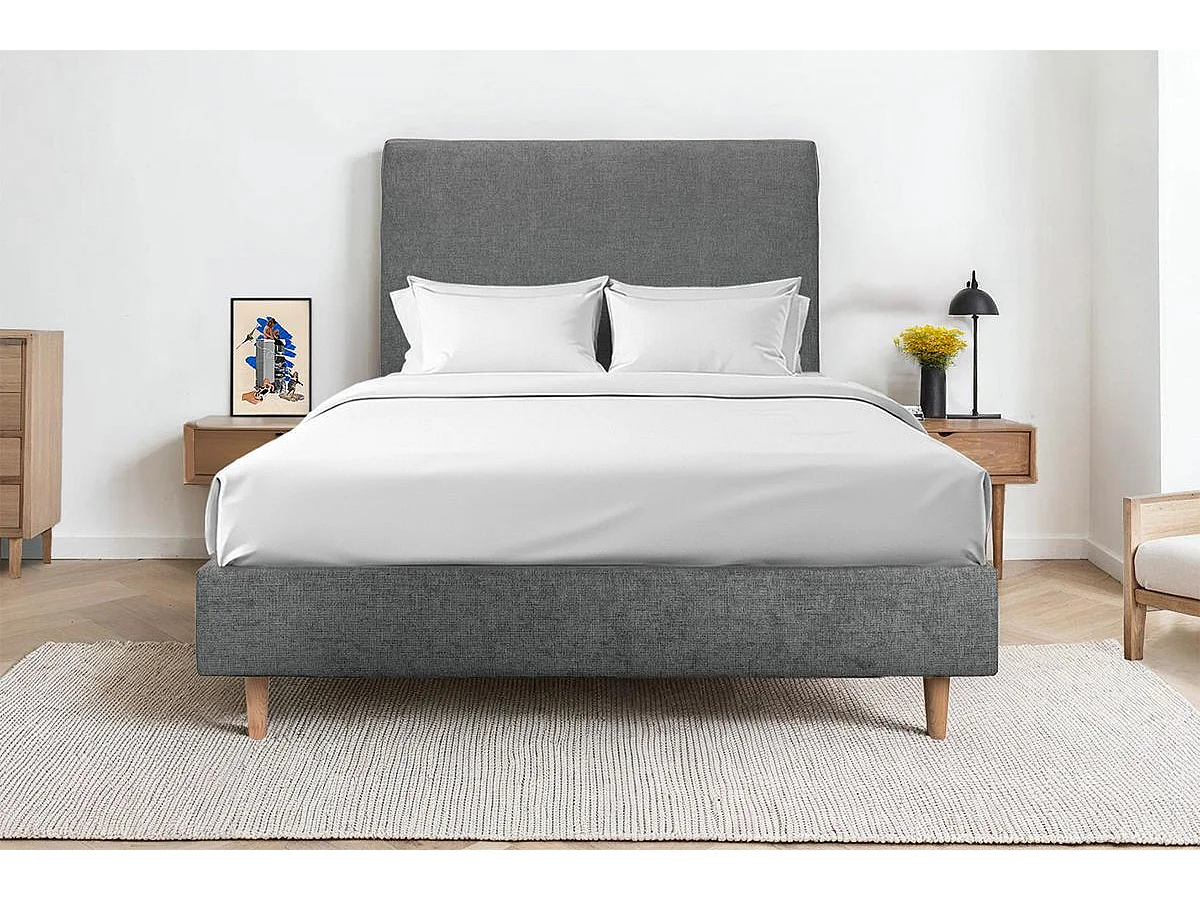 Sommier Tapissier Tissu Gris anthracite 140x200 H35cm