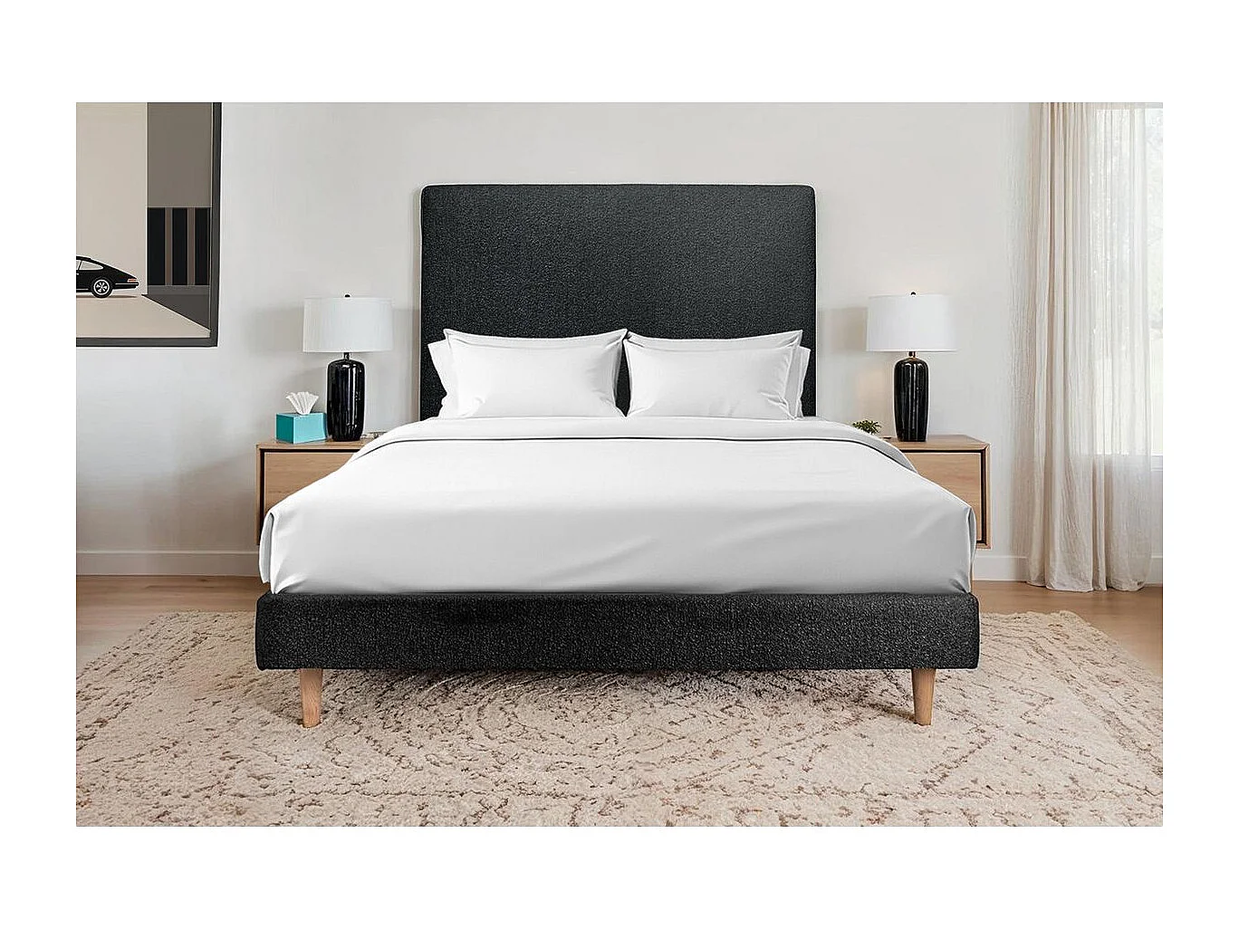 Sommier Tapissier Bouclette Noir 140x200 H29cm