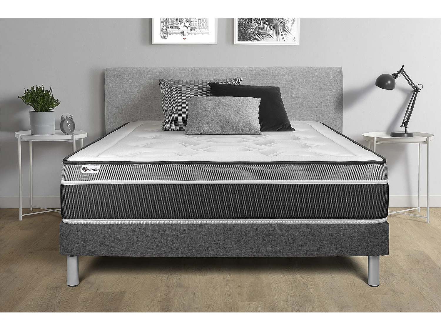 Sommier KIT VITAL'SOM Gris 90 x 190 cm