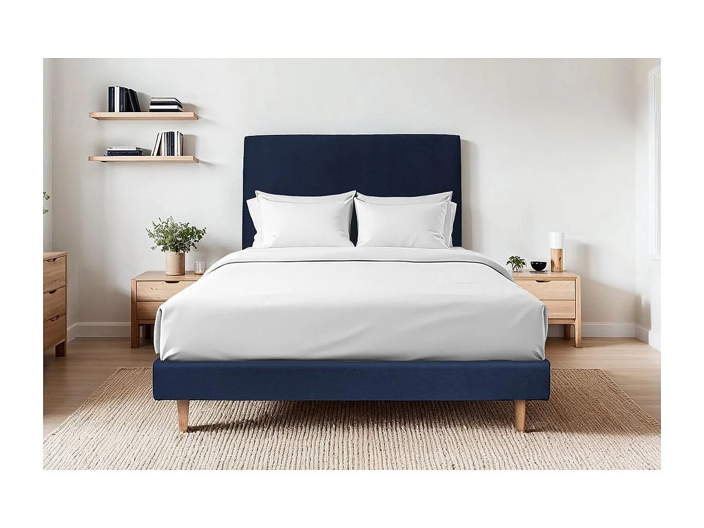 Sommier Kit Velours Bleu 135x190 H29cm