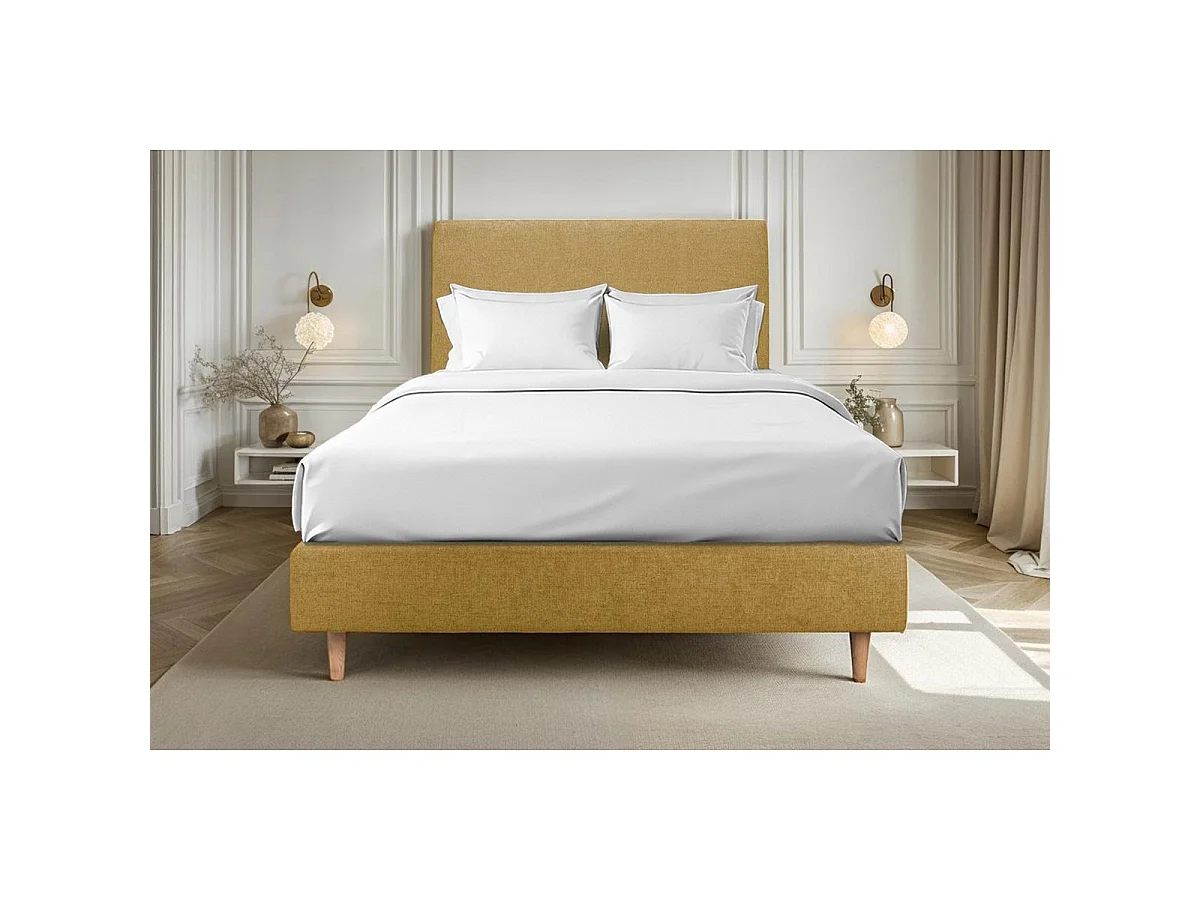 Sommier Tapissier Tissu Jaune 150x190 H35cm