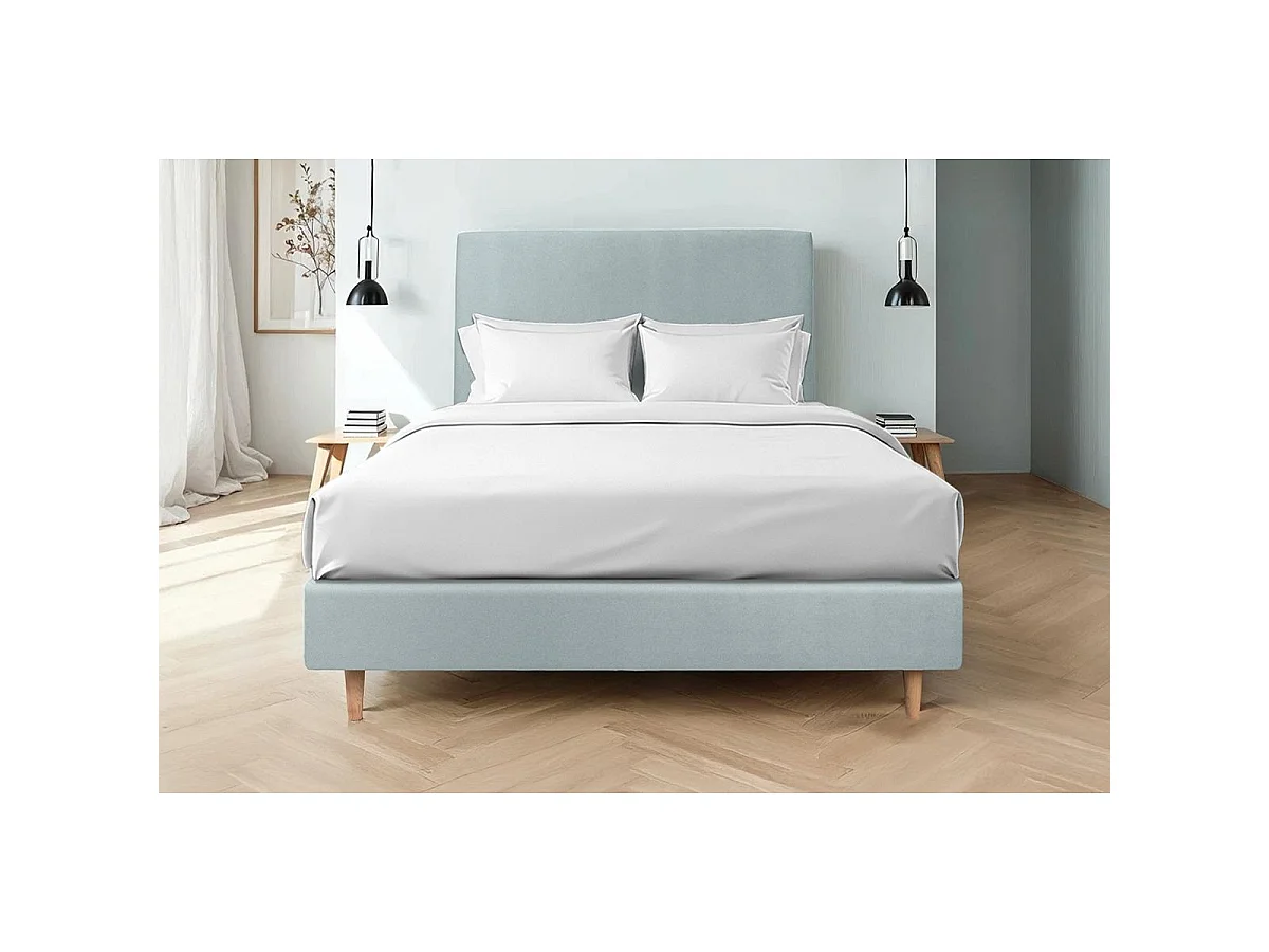 Sommier Tapissier Velours Gris bleuté 140x190 H35cm