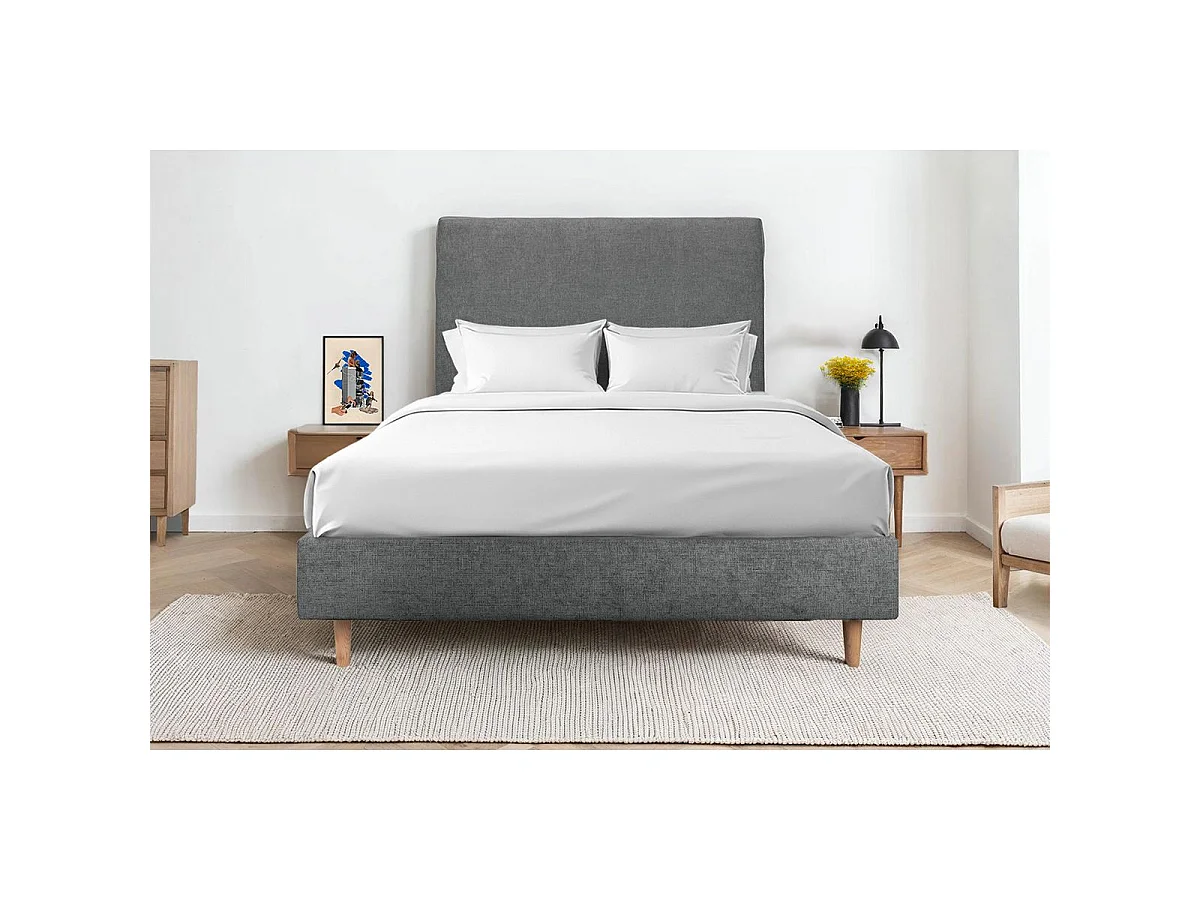 Sommier Tapissier Tissu Gris anthracite 150x200 H35cm