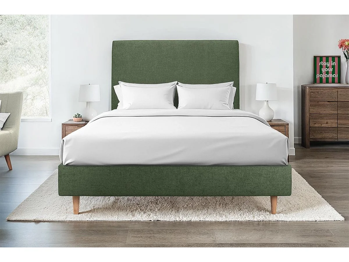 Sommier Tapissier Tissu Vert 140x200 H35cm