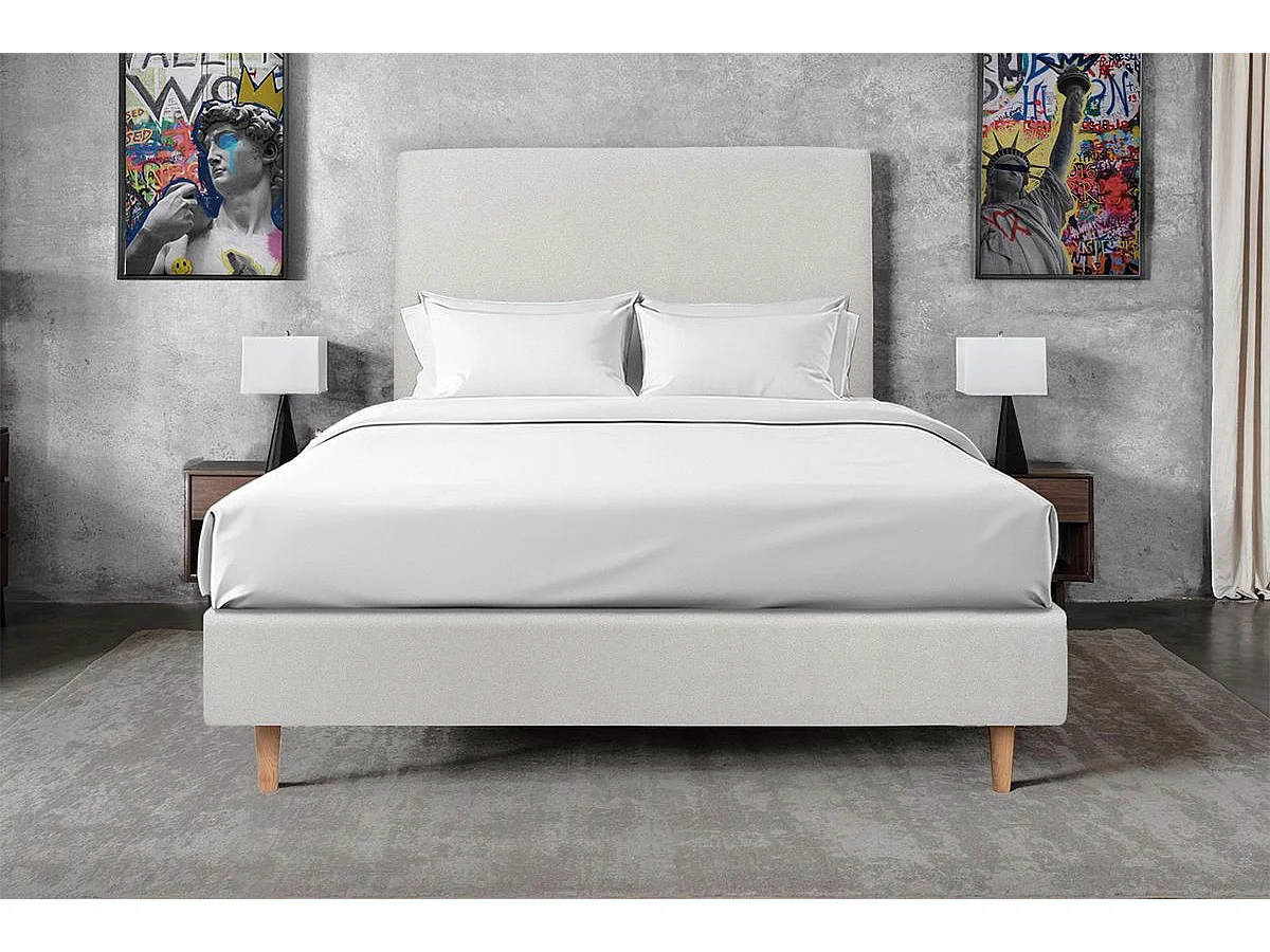 Sommier Tapissier Velours Gris clair 135x190 H35cm