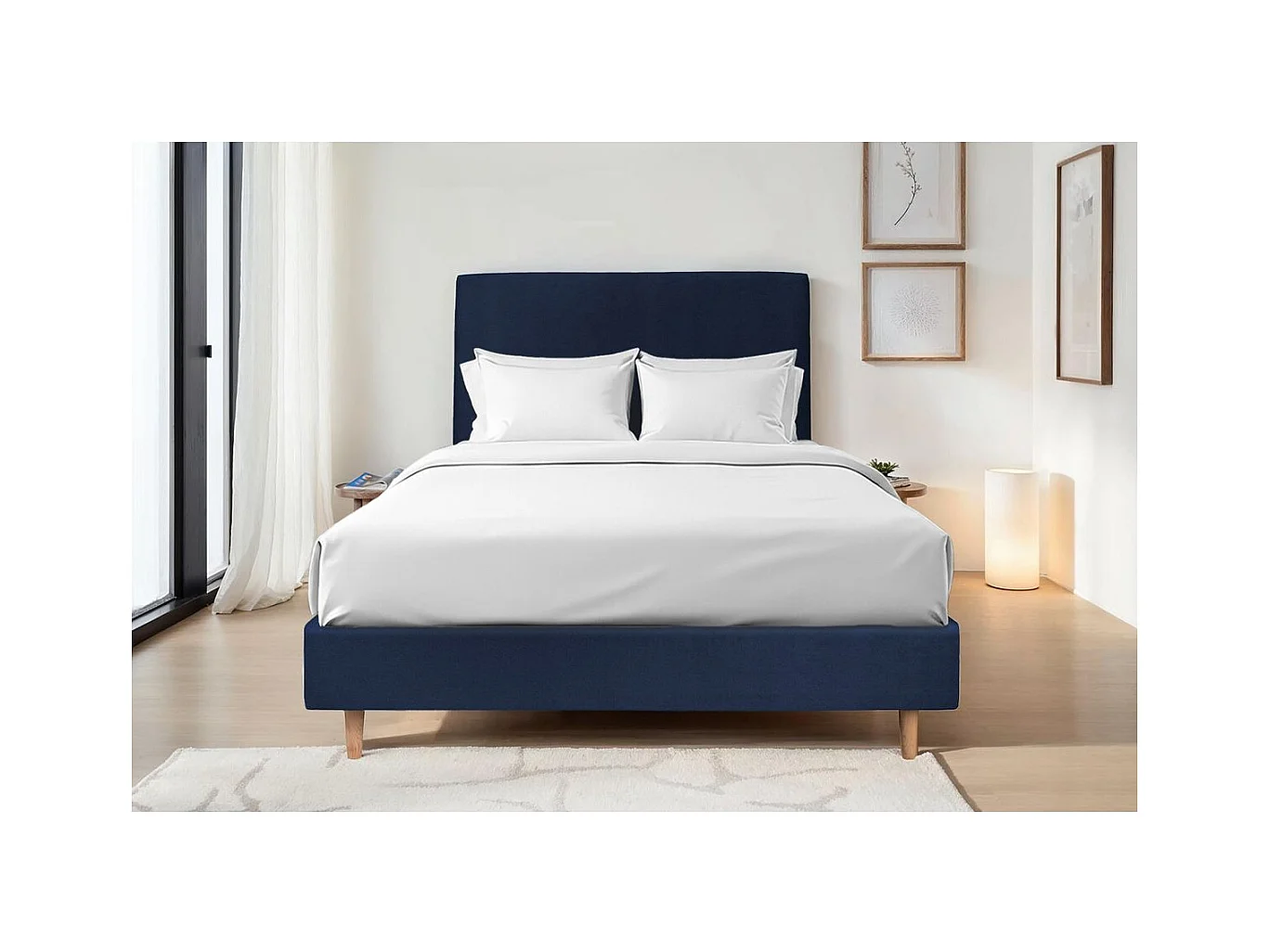 Sommier Tapissier Velours Bleu 160x200 H35cm