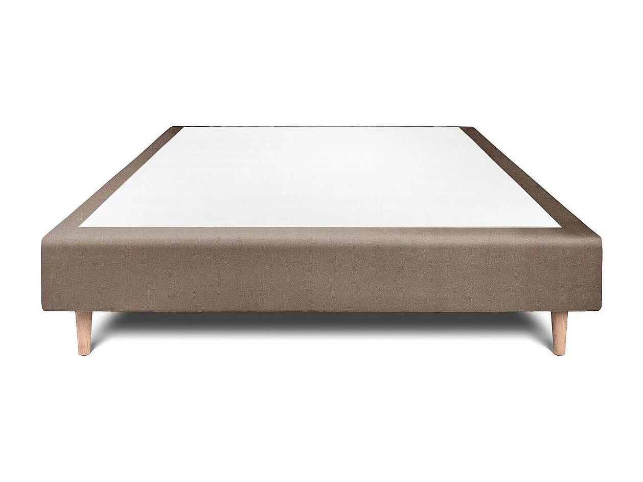 Sommier Tapissier Velours Taupe 135x190 H35cm
