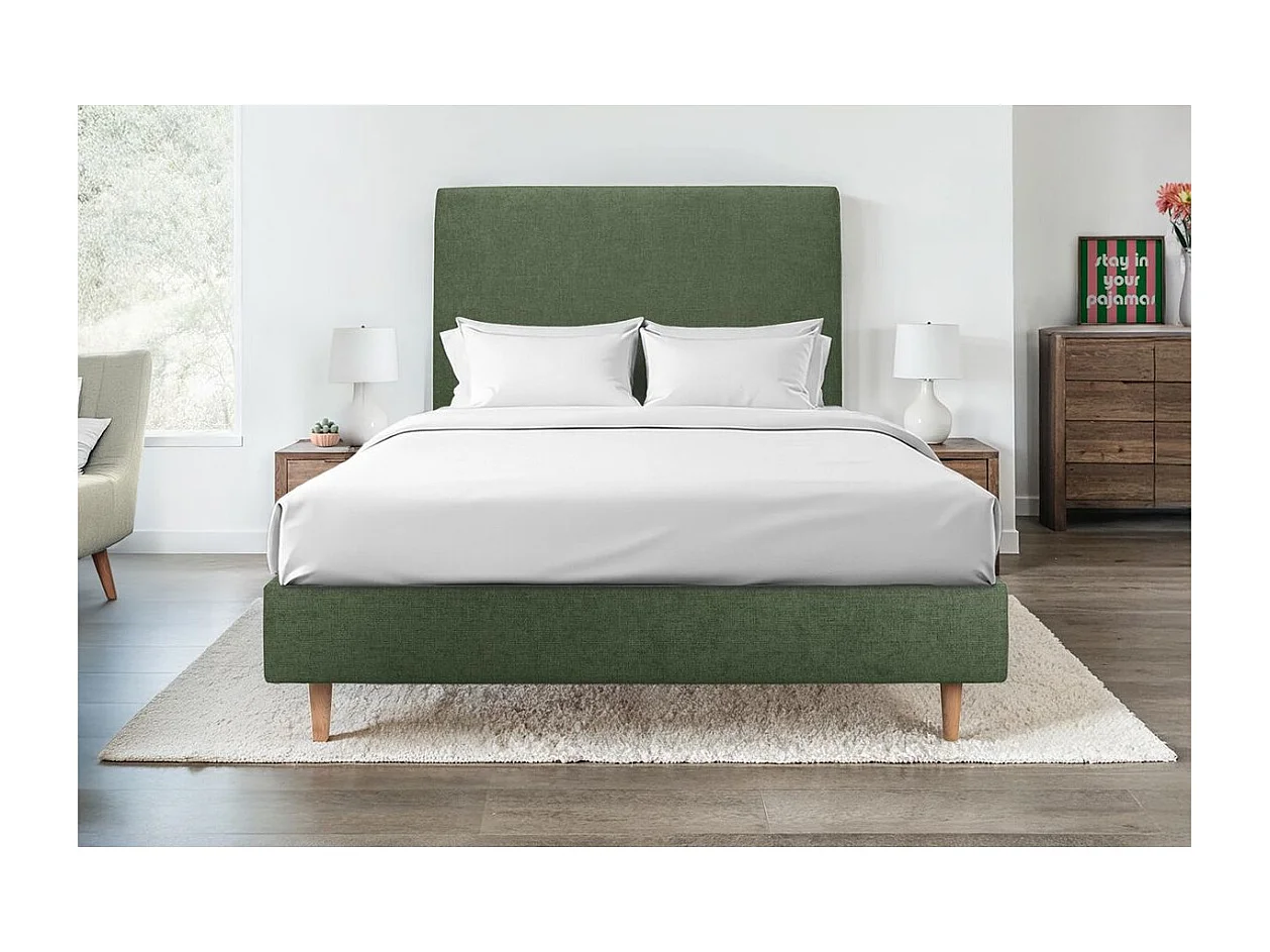 Sommier Tapissier Tissu Vert 150x200 H35cm