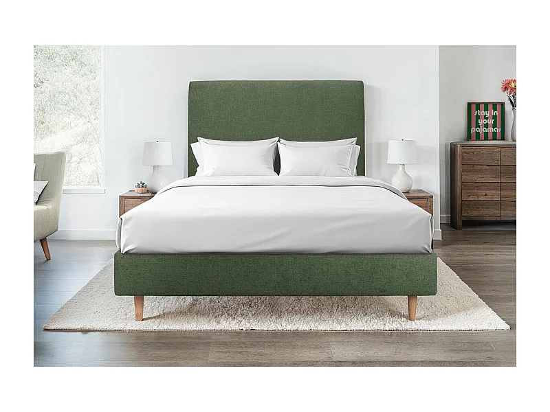 Sommier Tapissier Tissu Vert 150x200 H35cm