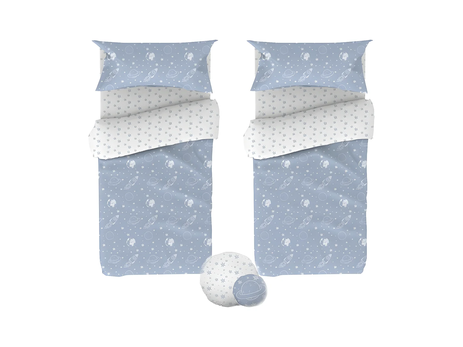 Bettbezug 2 er Pack + Kissen Baumwolle blau 90x190cm