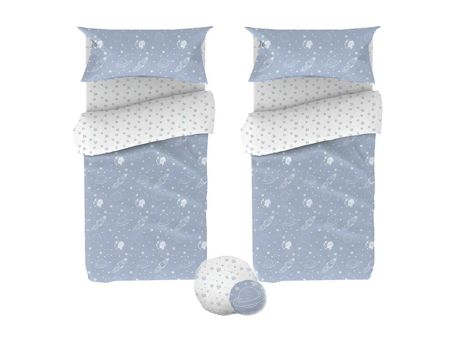 Fundas nórdicas Pack 2 + cojines algodón azul 90x190cm