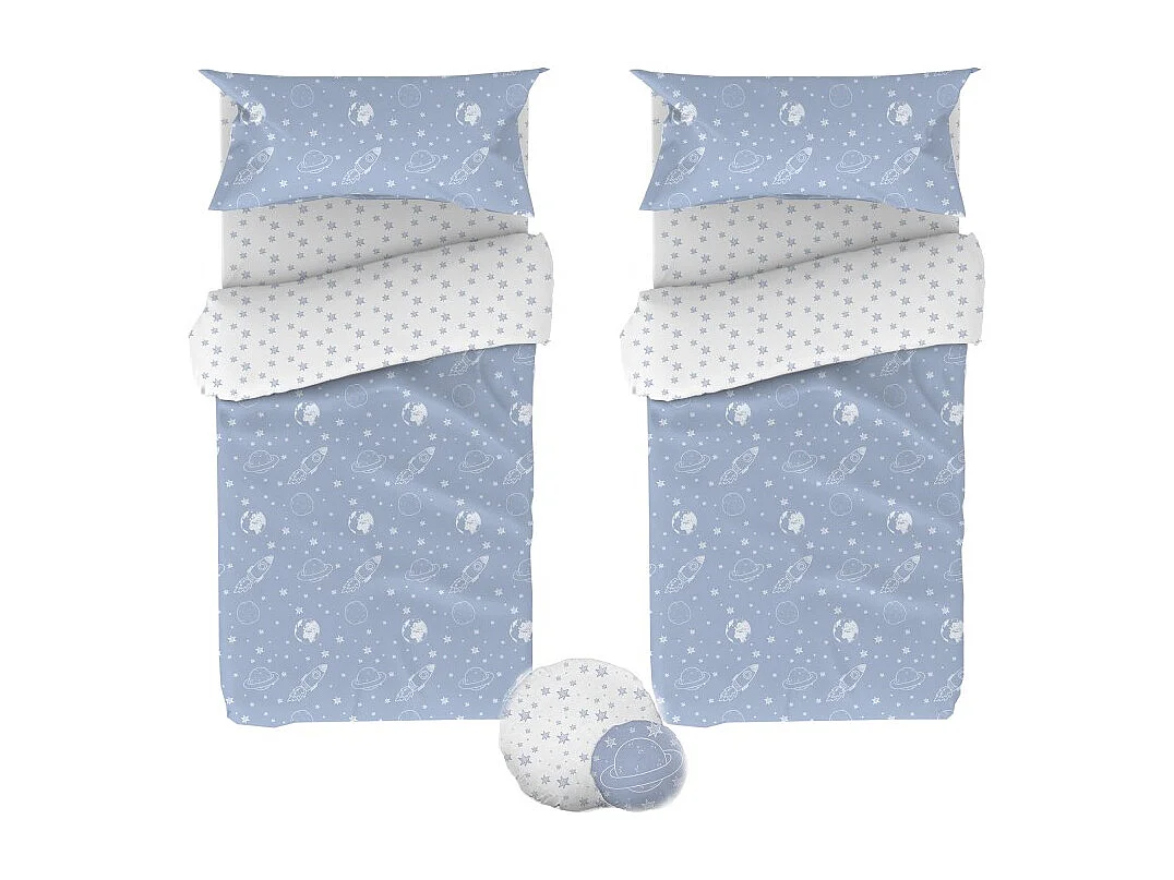 Capas de edredão Pack 2 + almofadas algodão azul 90x190cm