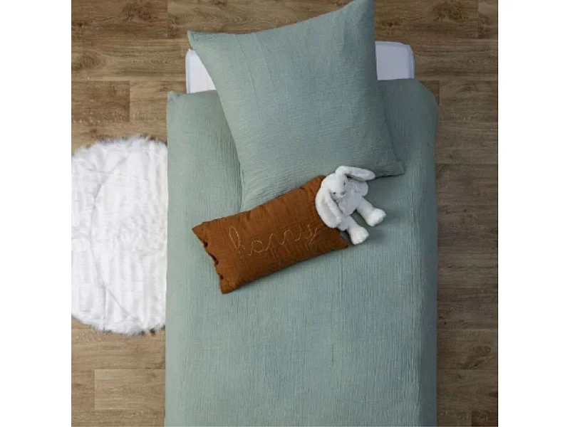 Groene katoenen dekbedovertrekset 90x190 cm