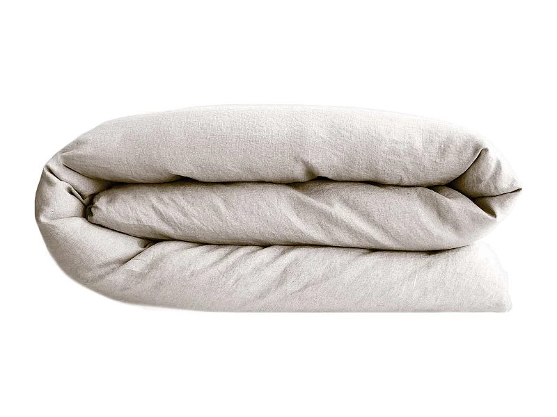 Housse de couette PALACE pur coton lavé 260x240 cm uni beige naturel