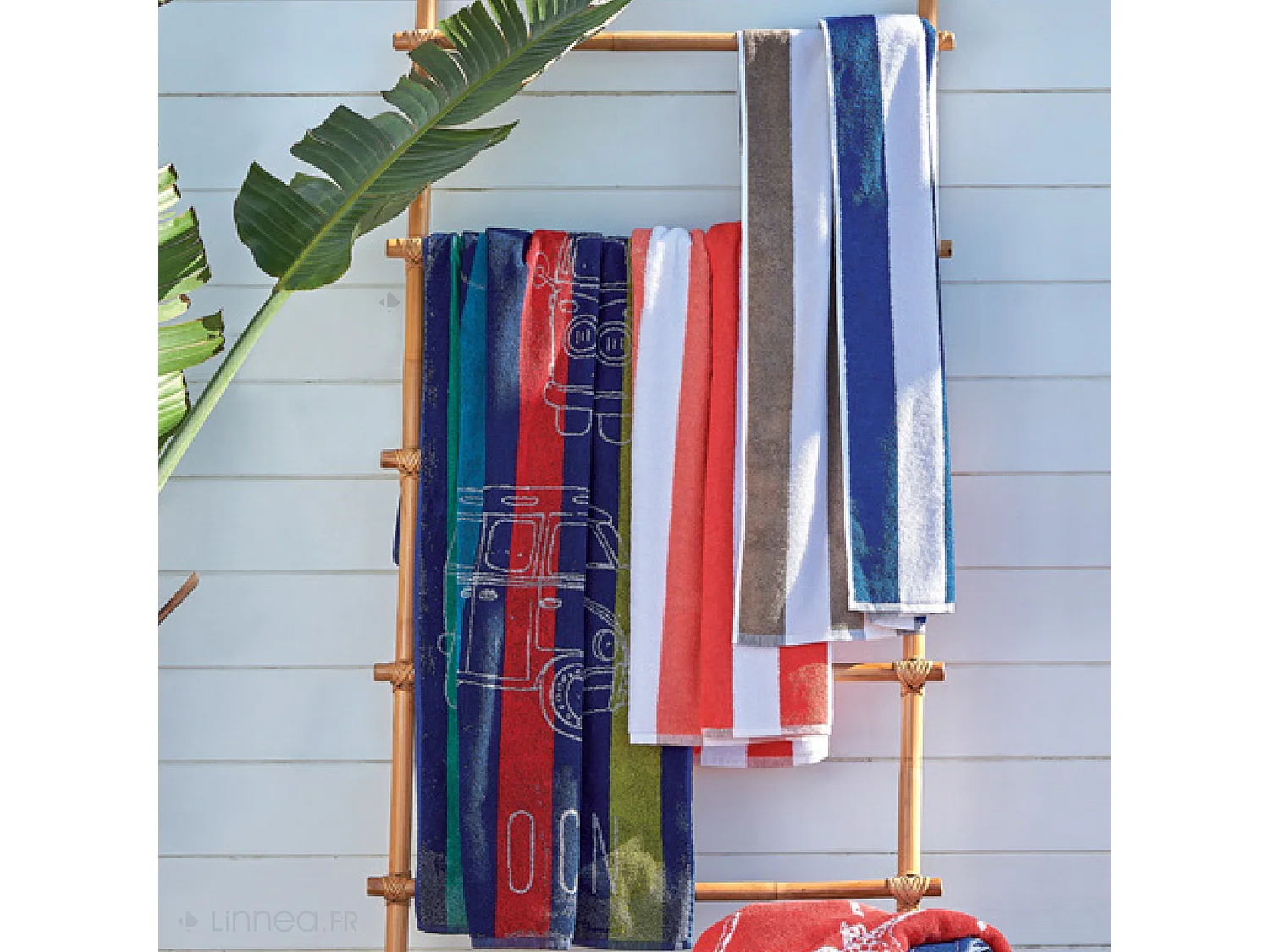 Drap de plage à rayures 75x150 cm coton collection ELBE bleu