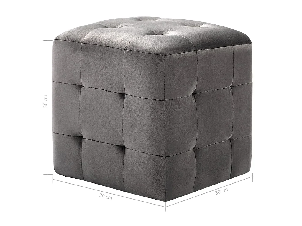 2 pcs Poufs Gris 30 x 30 x 30 cm Tissu velours