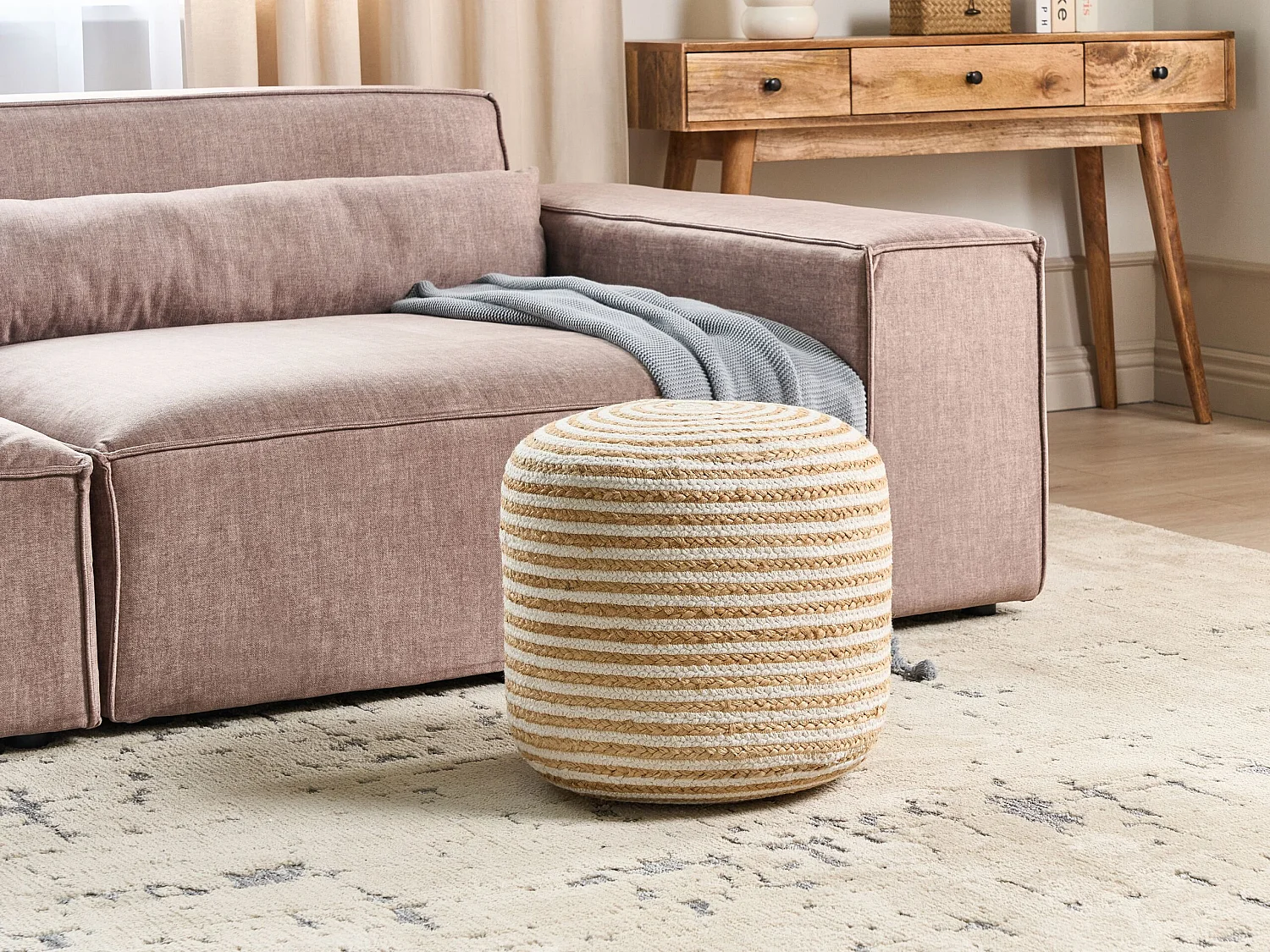 Pouf RESAFA Jute Weiss Beige 40 cm 40 cm 40 cm