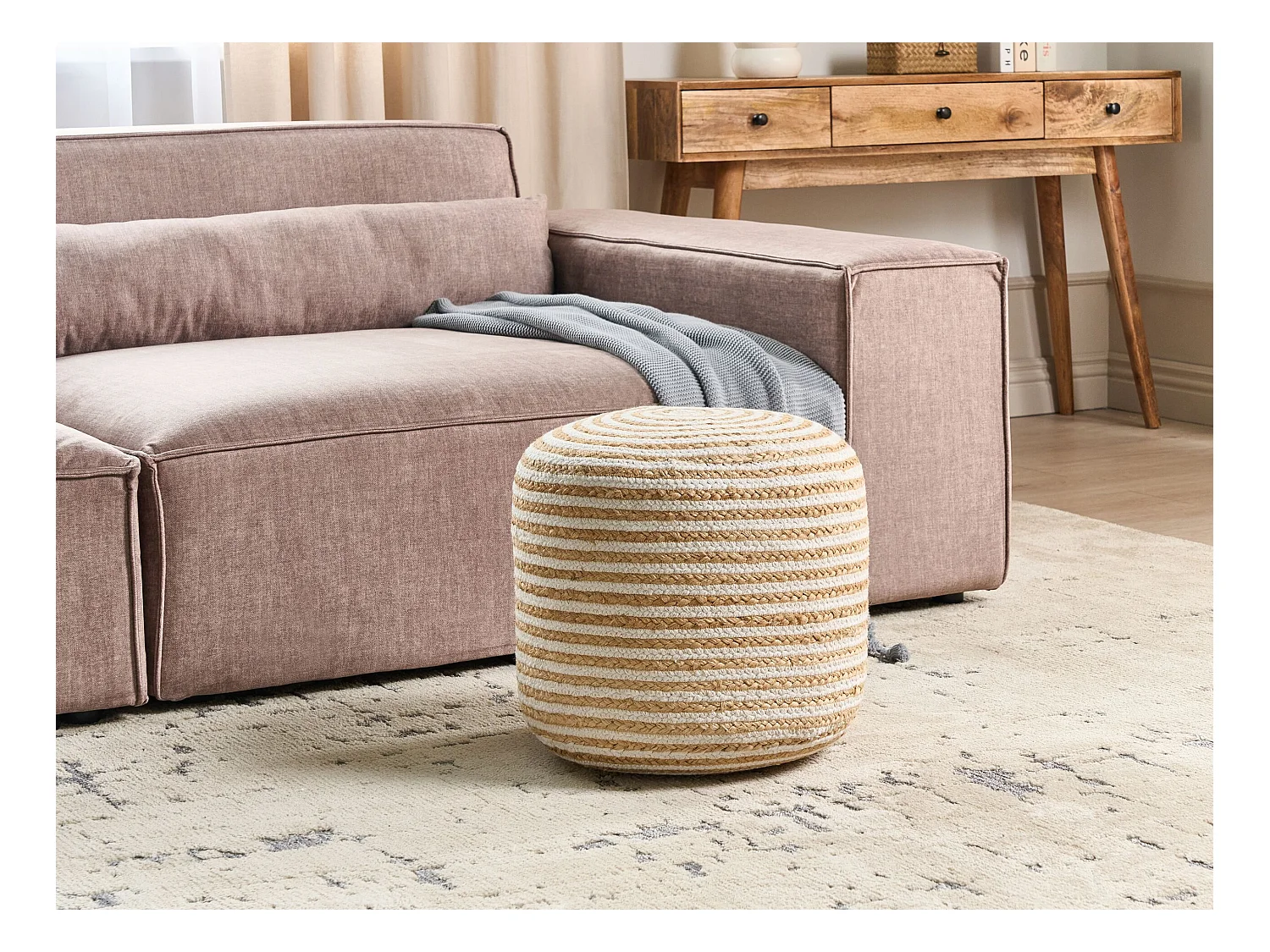 Pouf RESAFA Jute Weiss Beige 40 cm 40 cm 40 cm