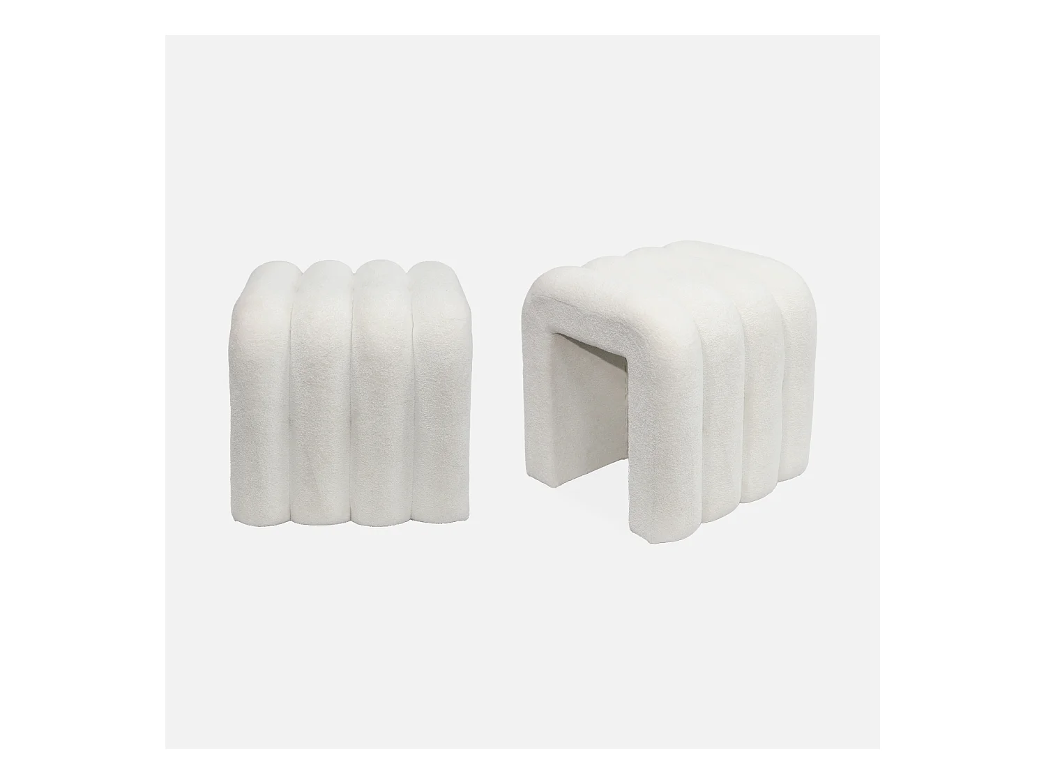 Set de 2 poufs contemporains en tissu blanc