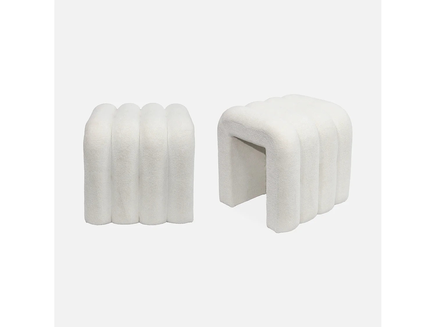 Set di 2 pouf contemporanei, tessuto, bianco