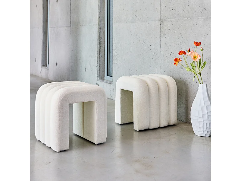 Set de 2 poufs contemporains en tissu blanc