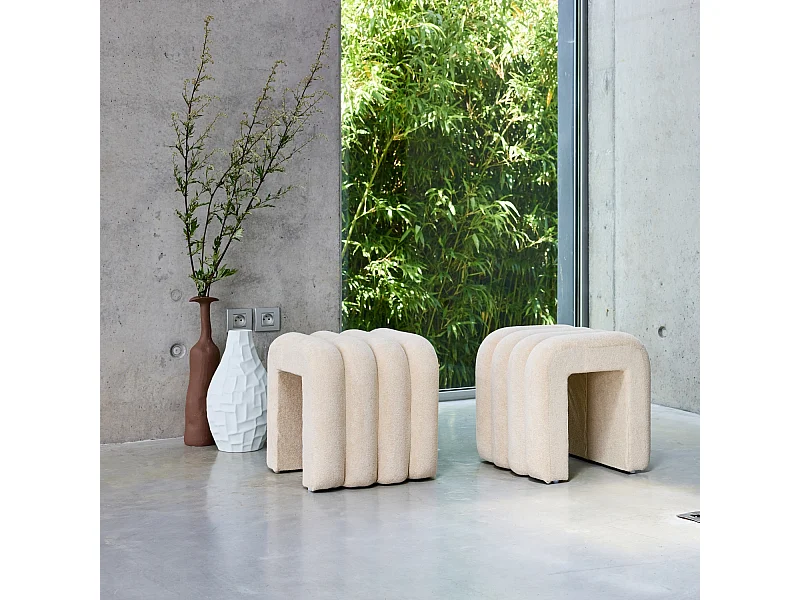 Puff contemporáneo de tela, set de 2 beige
