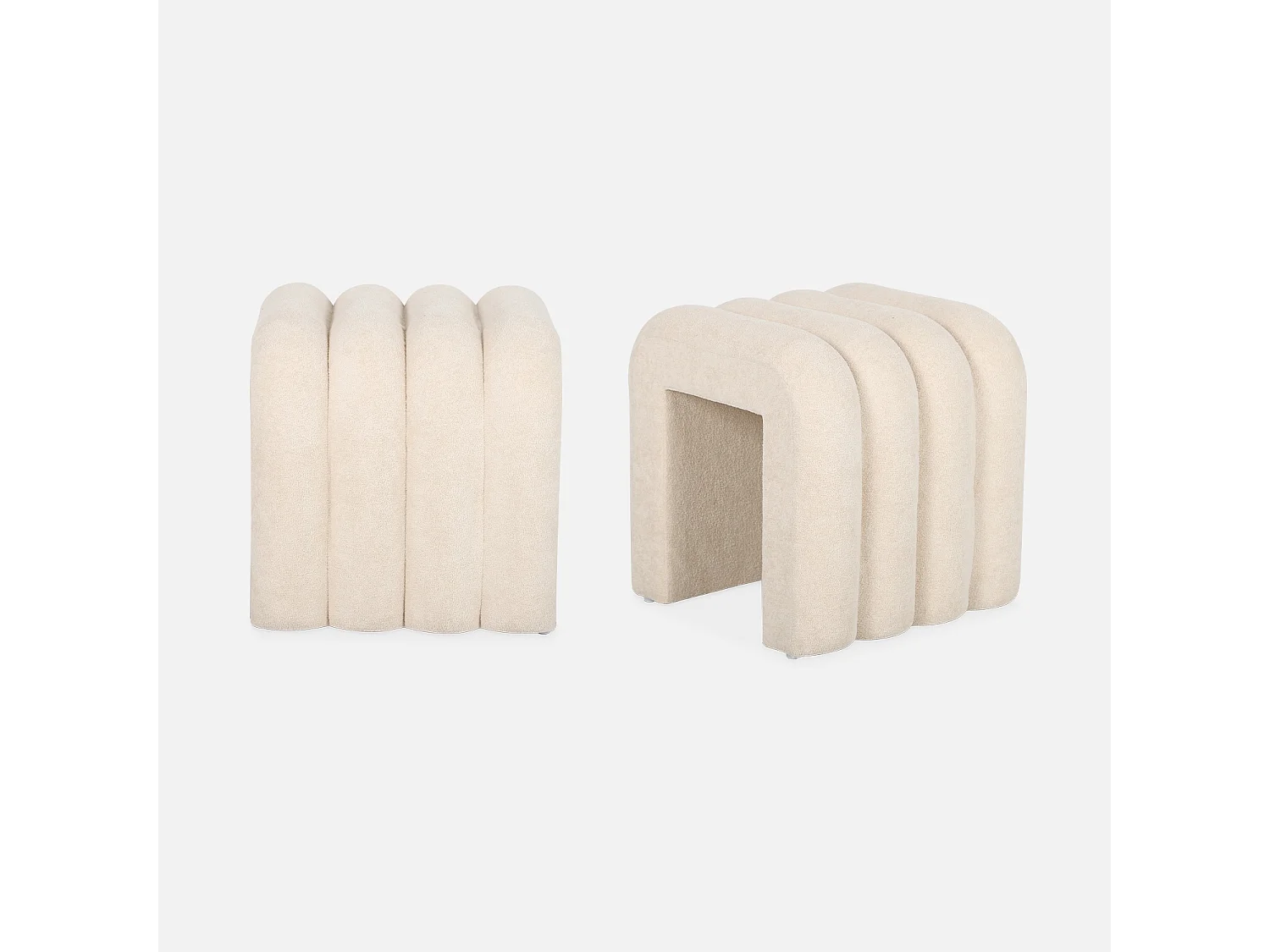 Set di 2 pouf contemporanei, tessuto, beige