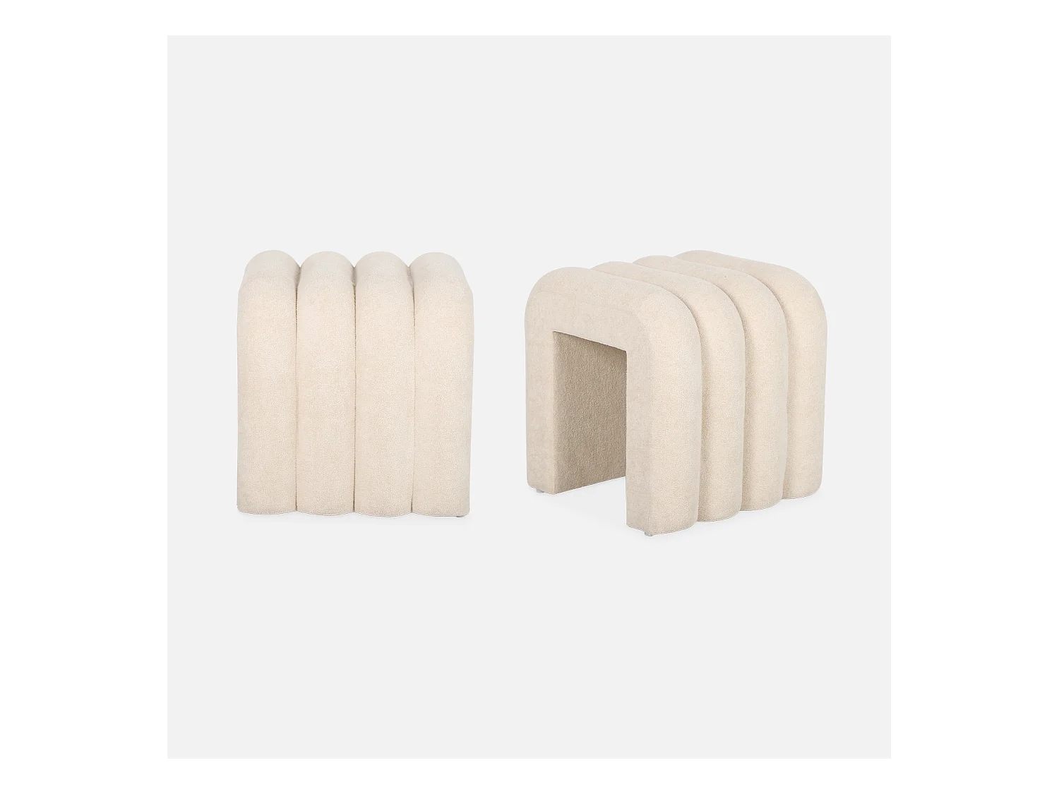 Set de 2 poufs contemporains en tissu beige