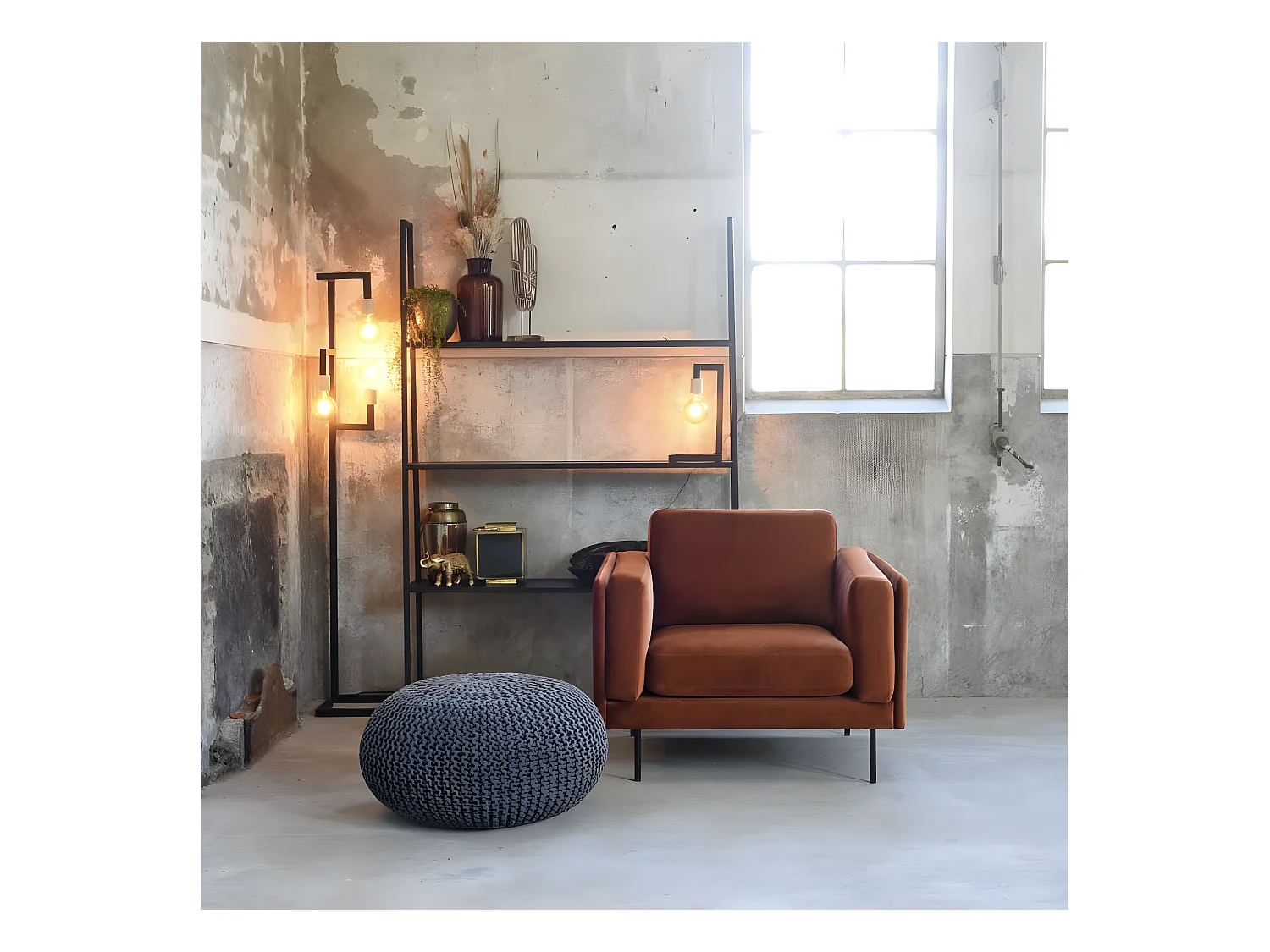 Pouf tricoté Coton L Gris foncé