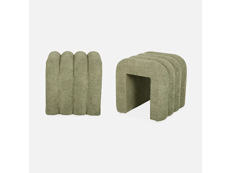 Puff contemporáneo de tela, set de 2 verde