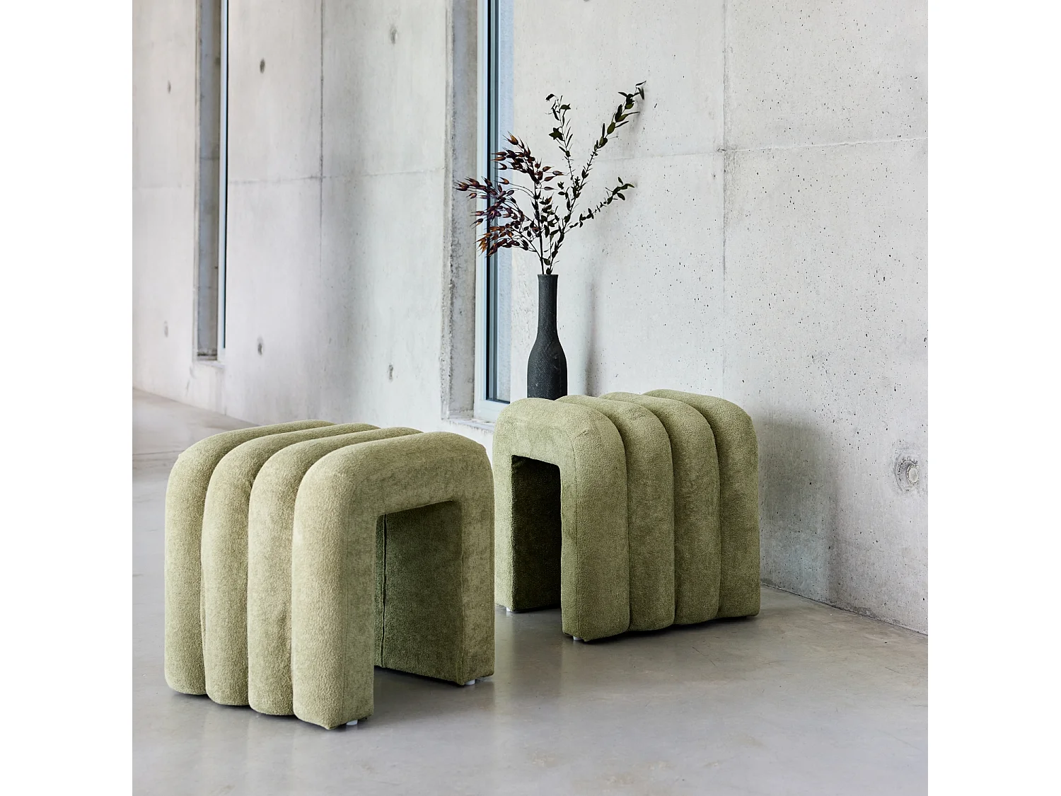 Set di 2 pouf contemporanei, tessuto, verde