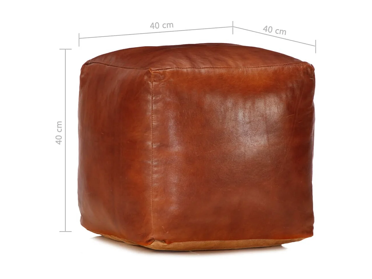 Pouf 40 x 40 x 40 cm Brun roux Cuir véritable de chèvre