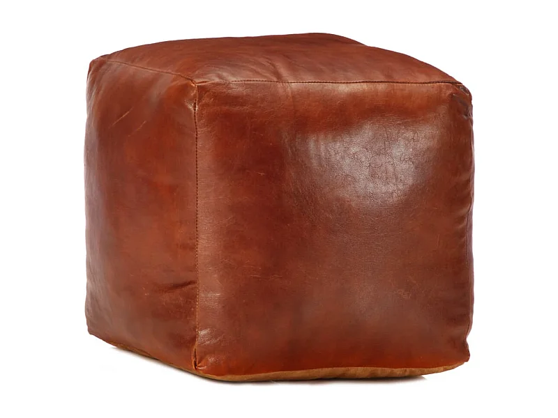 Pufe 40x40x40 cm couro de cabra genuíno bronze
