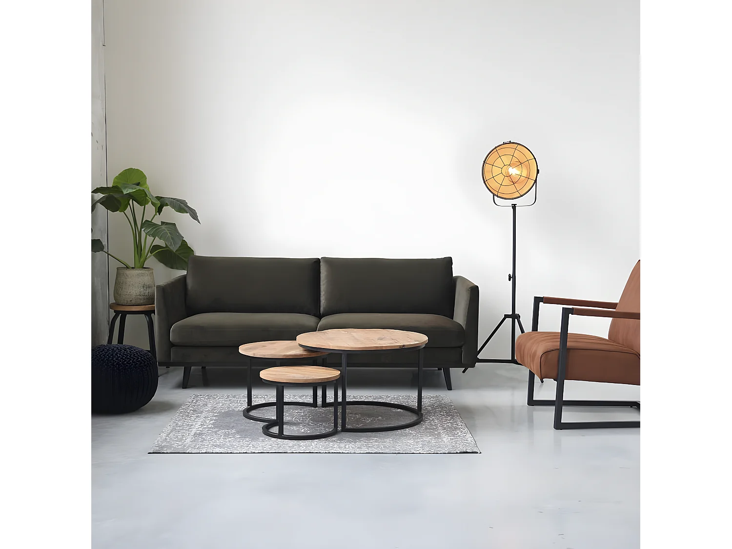 Pouf tricoté Coton L Noir