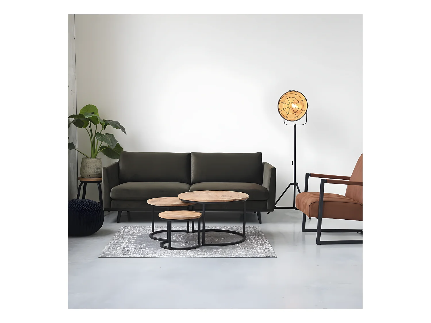 Pouf tricoté Coton L Noir