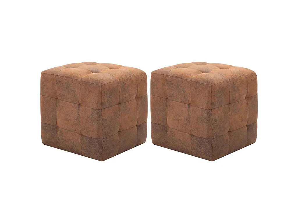 Pufe 2 pcs 30x30x30 cm camurça castanho