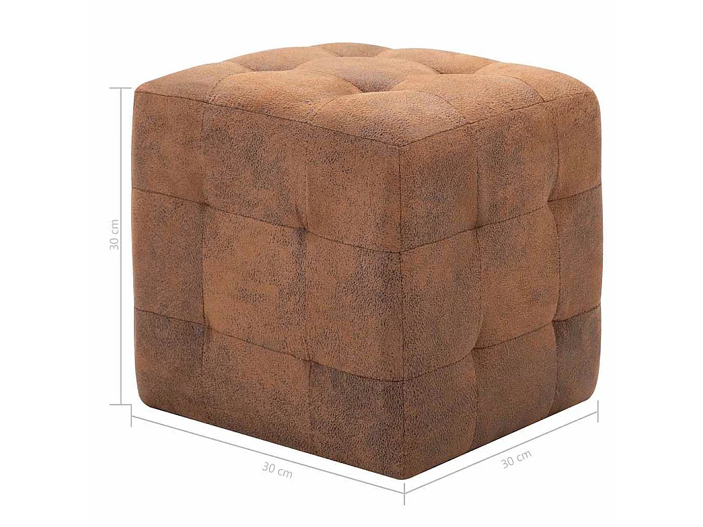 Pufe 2 pcs 30x30x30 cm camurça castanho