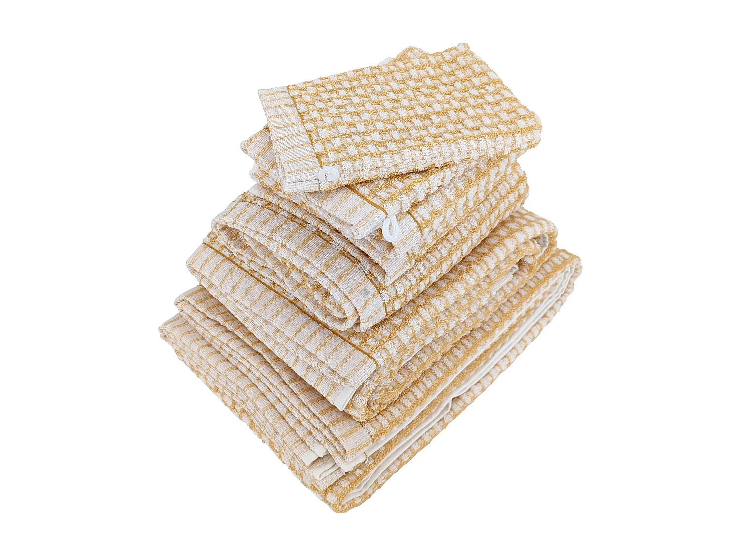 Parure de bain pur coton collection GLOW motifs quadrillés 7 pièces jaune