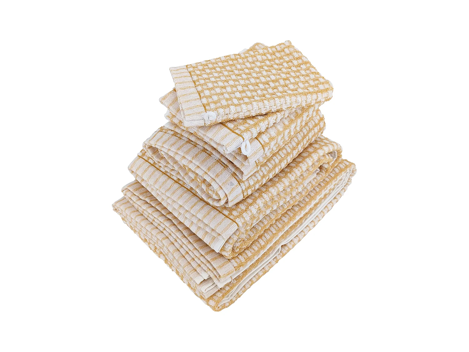 Parure de bain pur coton collection GLOW motifs quadrillés 7 pièces jaune