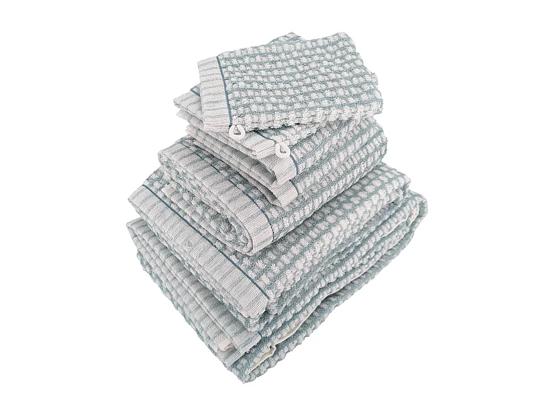 Parure de bain pur coton collection GLOW motifs quadrillés 7 pièces vert